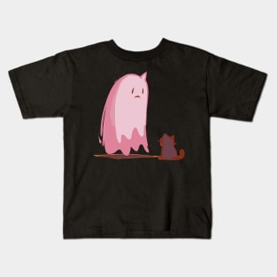 Friendship Pink sad ghost and cat Kids T-Shirt